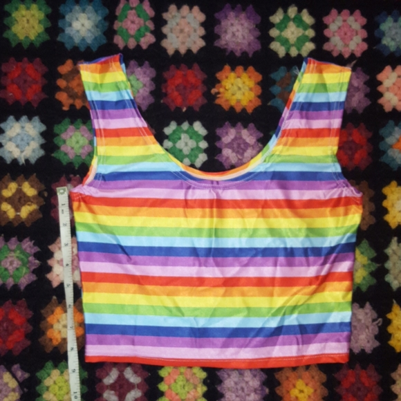 NWOT horizontal rainbow spandex tank crop top - Picture 4 of 5